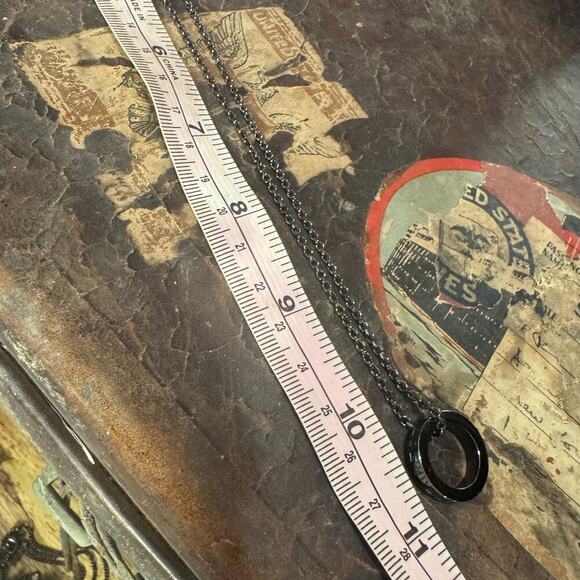 Fendi Logo Pendant Ring Style Necklace Gunmetal Unisex Black Chain Authentic CoA - Picture 5 of 5